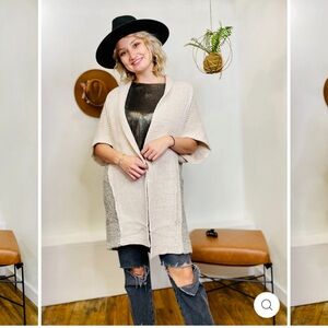 New Elan Women’s Clift Oversized 2 Tone Knee Length Short Sleeve Cozy Cardigan
